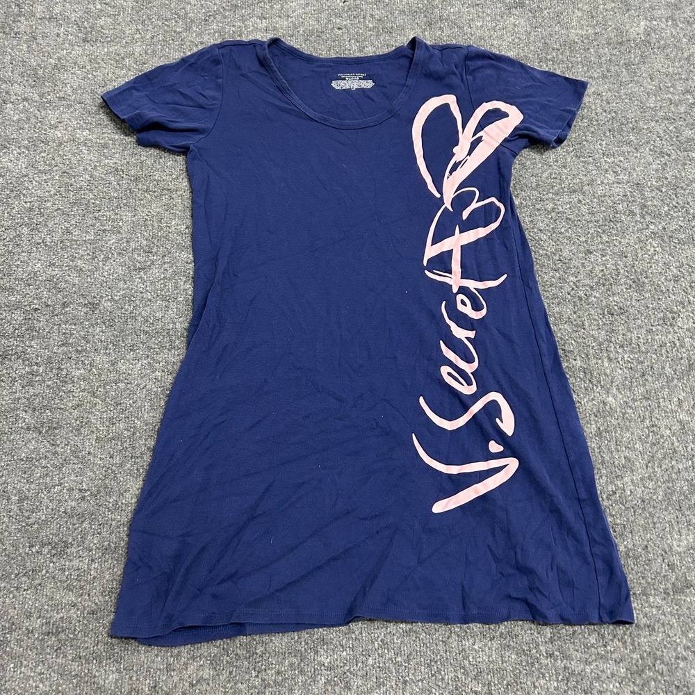 Victoria's Secret Nightshirt Womens Size S Blue Cotton Graphic Logo Sleep Shirt
